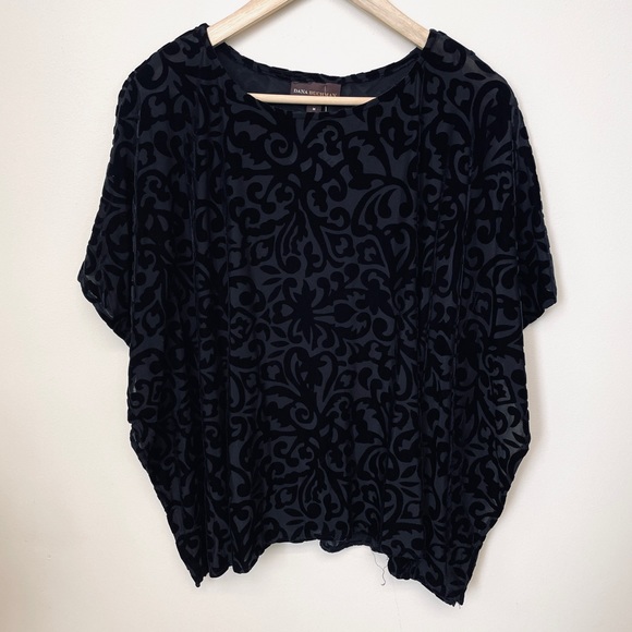 Dana Buchman Black Velvet Scroll Poncho Style Flowy Top Medium - Picture 1 of 5